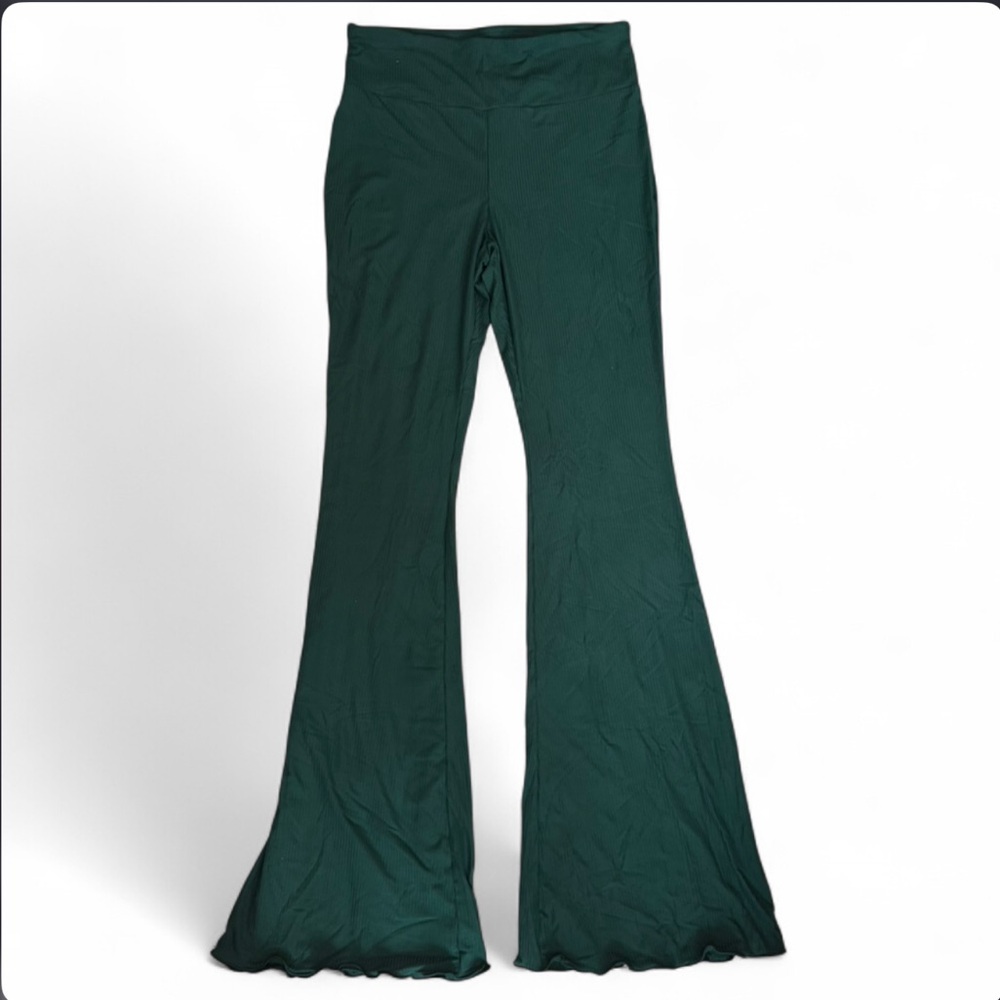 Dark green ribbed flare pants MEDIUM